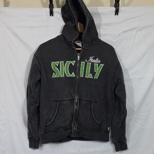 Blue Marlin Black Hoodie with Green Sicily Print Womens Size Medium (Glori)